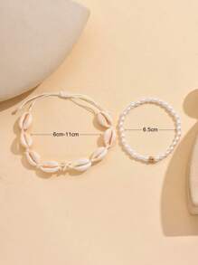 2 pezzi Bracciale alla caviglia bohémien con perle finte, conchiglie e stelle marine per donne, regalo da spiaggia