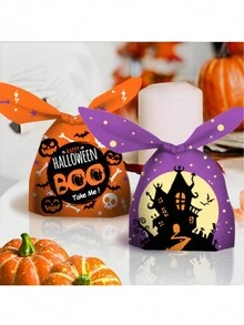 10 piezas Bolsas de regalo con diseño de orejas de conejo y calabaza para Halloween, suministros de repostería, Navidad - Multicolor - Ver 3