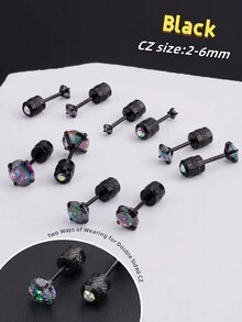 2 件扁平螺丝后方晶锆石耳钉双头 CZ 耳钉不锈钢微型男女通用防过敏软骨耳环，螺丝双圆形方晶锆石精致螺旋耳环，适合男士、女士、女孩男孩（金色/银色/黑色 2 毫米/3 毫米/4 毫米/5 毫米/6 毫米）万圣节圣诞节礼物日常佩戴 - Ear Studs - 查看 3