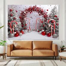 圣诞派对背景布 -1 红色手杖糖果横幅，采用涤纶材料制成，适合摄影和装饰，圣诞节 - 多色 - 查看 5