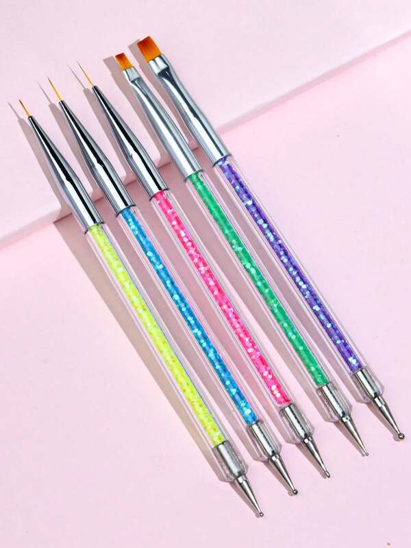 Set da 5 pezzi di pennelli per unghie bidirezionali, penne a puntino, penne per disegno DIY, strumenti per manicure e decorazione