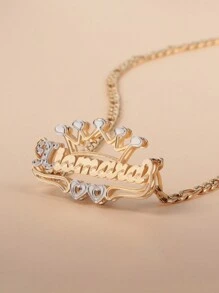 1pc Customized Personalized English Letter, Crown, Double Heart Shaped, Double Layer, Dual Tone Pendant Necklace, Simple, Fashionable, Elegant Round  Chain, Skin-Friendly, Suitable For Women, Multiple Occasions And Daily Wear, High-End Jewelry