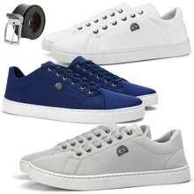 Kit 3 Men's Sneakers Light And Comfortable Fashion Shoes + Belt Promotion - 白色 - 查看 1