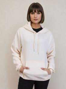 Sudadera afelpada con capucha - Beis - Ver 1