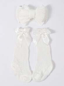 1 st Baby Bowknot pannband + 1 par småbarn Andas Mesh mid-kalv strumpor, babytillbehör Love Valentine - Multifärgad - Visa 10