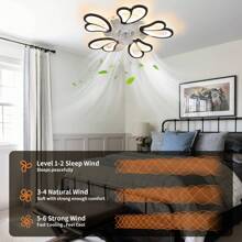 25.5" Flower Ceiling Fan With Light, White & Black Options, Low Profile Flush Mount, Remote Control, 6-Speed Reversible, 3-Color Dimmable For Bedroom & Kitchen - 黑色 - 查看 5