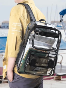 1 pieza Mochila transparente portátil de PVC, bolsa de viaje deportiva impermeable para la playa, bolsa de viaje de gran capacidad de múltiples compartimentos informal para conciertos, estadios, deportes al aire libre, conciertos, eventos, bolsos de hombro transparentes impermeable para mujeres, perfecto para el verano, vacaciones y playa, bolsa transparente impermeable y a prueba de arena, bolsa de almacenamiento transparente clara para picnics de playa y deportes, bolsa escolar transparente clara para mujeres y hombres