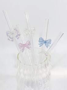 1 ống hút thủy tinh nơ nhiều màu, chịu nhiệt, dùng cho trà sữa, nước ép, sữa, đồ uống lạnh, ống hút thủy tinh cong có trang trí nơ, nhà bếp, quà tặng Giáng sinh - Ống hút nơ đầy màu sắc - Xem 8