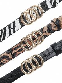 Pettata 3 件套女士腰带，适合牛仔裤连衣裙 O 型金扣细腰带，0.98 英寸宽时尚女士细腰带 - 款式1 - 查看 2