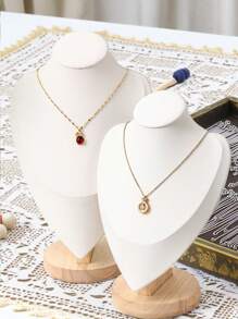 1个木质底座，天鹅绒项链展示架，皮革首饰展示架，珠宝店橱窗展示道具，返校季 - 彩色 - 查看 1