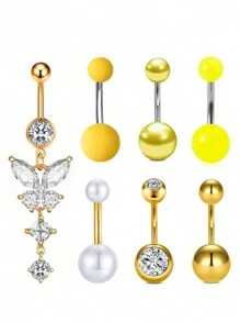 1 Bộ (7 Chiếc) Đá Trắng Bướm & Đá Cubic Zirconia Rốn Bộ Nhẫn Nữ Bụng Trang Sức Khuyên - Nhiều màu - Xem 4