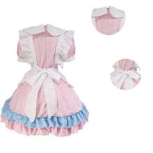 Disfraz Cosplay Anime Traje Maid Lolita Disfraz Mujer 5pcs Vestido Lolita Rosa Y Azul Súper Lindo - Rosa - Ver 3