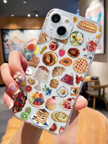 1 pieza Funda de teléfono TPU transparente con patrón de postre y fruta de té de la tarde, compatible con iPhone 13, iPhone 11, iPhone 14 Pro Max, iPhone 13 Pro, iPhone 15/15 Plus/15 Pro/15 Pro Max/12/12 Pro/12 Pro Max/14/14 Pro/13 Pro Max y talla grande - Multicolor - Ver 2