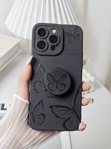 1 pieza Carcasa de teléfono impresa con patrón de mariposa negra de TPU suave de silicona compatible con Apple iPhone 7/8/7P/8P/X/XS/XR/XSMAX/11/12/13/14/15 Series, Samsung S22 Ultra/S23 Ultra/S24 Ultra/S Series/A Series, teléfonos Redmi. Diseño de orificio de cámara aleatorio. - Negro - Ver 1