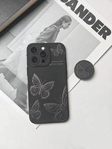 1 pieza Carcasa de teléfono impresa con patrón de mariposa negra de TPU suave de silicona compatible con Apple iPhone 7/8/7P/8P/X/XS/XR/XSMAX/11/12/13/14/15 Series, Samsung S22 Ultra/S23 Ultra/S24 Ultra/S Series/A Series, teléfonos Redmi. Diseño de orificio de cámara aleatorio. - Negro - Ver 3