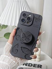 1 pieza Carcasa de teléfono impresa con patrón de mariposa negra de TPU suave de silicona compatible con Apple iPhone 7/8/7P/8P/X/XS/XR/XSMAX/11/12/13/14/15 Series, Samsung S22 Ultra/S23 Ultra/S24 Ultra/S Series/A Series, teléfonos Redmi. Diseño de orificio de cámara aleatorio. - Negro - Ver 2