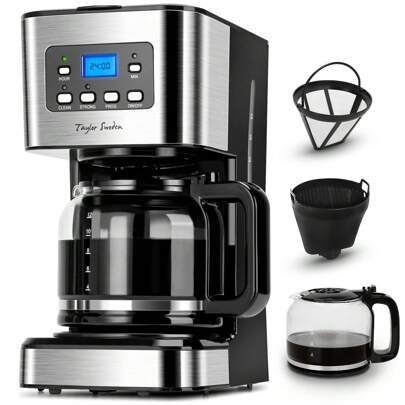 950W Kaffeemaschine mit Timer,1.5L Filterkaffeemaschine 12 Tassen, Abschaltautomatik, Tropf-Stopp, Wiederverwendbarem Filter und Heizplatte, Schwarz