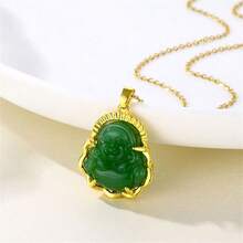 1pc Verdigris Jade Buddha Pendant Necklace, Premium Jewelry Gift For Girlfriend, Friends - Jade Buddha - View 5