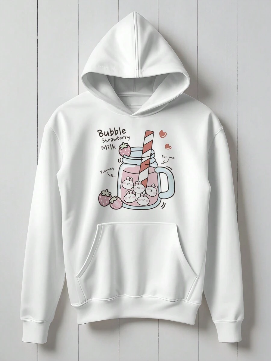 Blouse Moletom Bubble Strawberry Milk CANGURU 1208 Fluxo Fx - trắng - Xem 1
