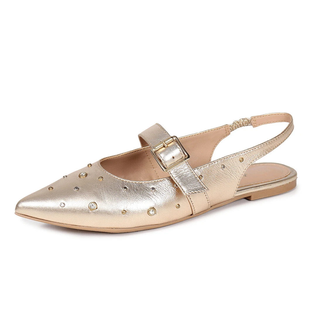 Women's Leather Sneaker Sandal With Elastic Back Strap Fashion Model Current - 金色 - 查看 1
