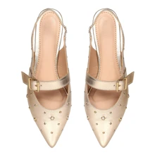 Women's Leather Sneaker Sandal With Elastic Back Strap Fashion Model Current - 金色 - 查看 4