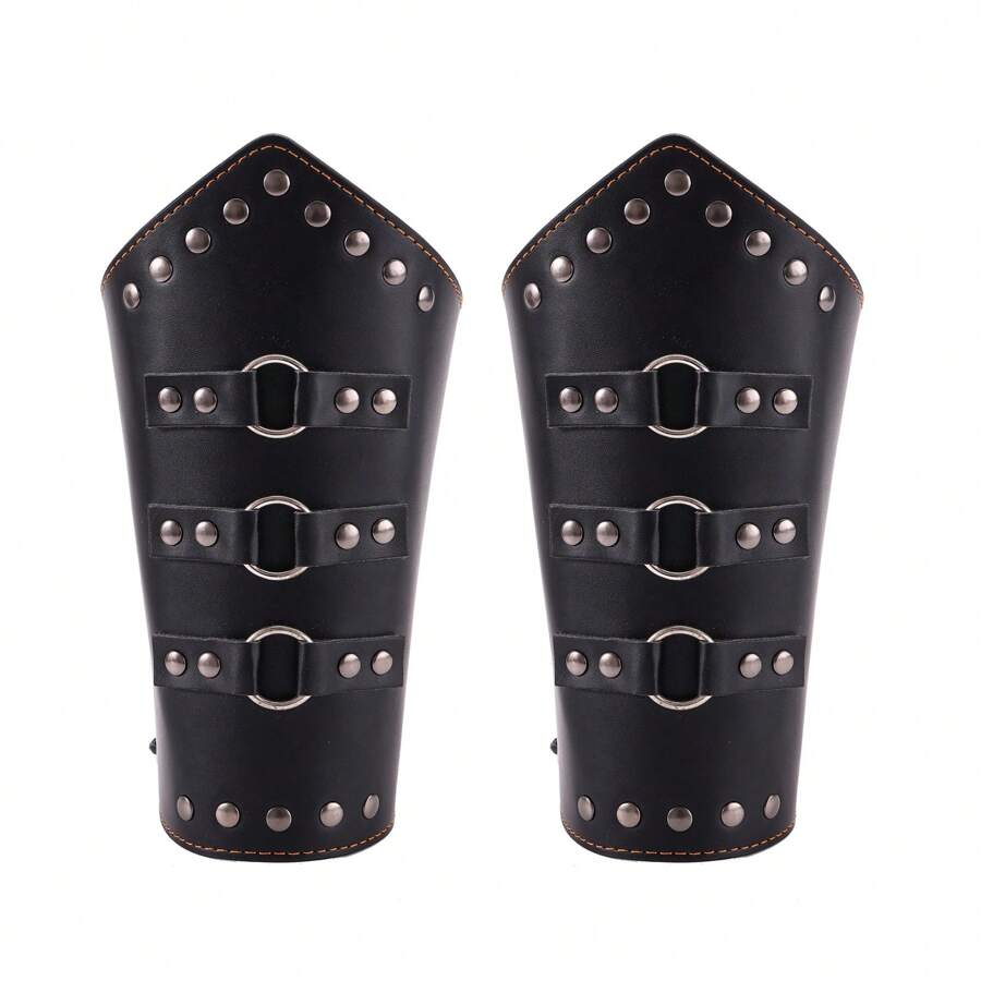 2pcs Handmade Personalized Cycling Arm Warmers, Simple Waxed Thread Woven Leather Wristband, Retro Medieval Punk Style Men's Wrist Strap - A - View 1