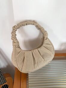 Túi xách vải lanh mini, túi tote thông thường hình đám mây màu trơn thời trang xuân hè mới dành cho nữ - Màu be - Xem 6