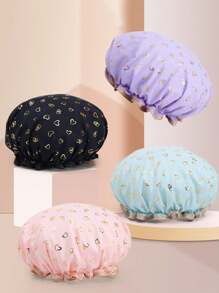 1pc Elastic Waterproof Shower Cap, Double Layer With Foil Print, Reusable Bathing/Cooking/Facial Mask Cap (Not For Sleeping) - Multicolor - View 2