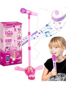 Máquina de karaoke para niños, micrófono de karaoke con luces intermitentes y soporte ajustable, grabadora de canto - Micrófonos para cantar cumpleaños para niñas y niños (estilo 1) - Rosa - Ver 1