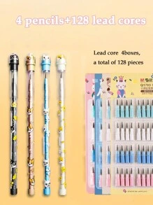 4 lápices de plomo reemplazables + set de 128 lápices de plomo para uso estudiantil, lápiz HB con borrador, afilador de lápices gratis, útiles escolares y de oficina - Conjuntos - Ver 11
