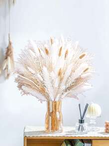 90/100 Pcs Natural Dried Pampas Grass Bouquet,  Dried Reed Flowers, Home Decor Bouquet For Home Table Decorations, Wedding Floral Arrangements Rustic Farmhouse