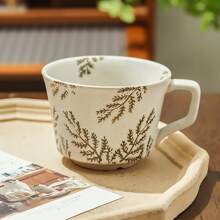 Taza de cerámica floral creativa de 330 ml / 11 oz, de lujo ligero y estilo retro para desayuno, leche y café. Taza de cerámica retro pintada a mano, de vuelta al colegio.