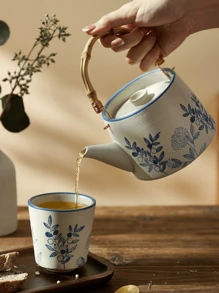 Juego de té de 5 piezas - Tetera estilo japonés pintada a mano, hervidor de agua frío, tetera con colores vivos para infusión, tazas de té de cerámica vintage rústica, set de té para regresar a la escuela