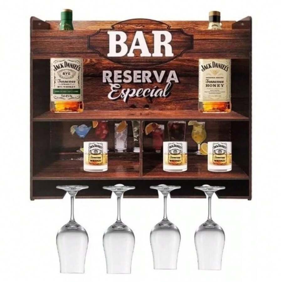 Wall Suspended Bar For Drinks And Mdf Glasses For Gourmet Areas - Rỉ Nâu - Xem 1