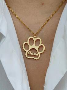 1 件可爱熊掌个性化定制名字项链，适合女士男士定制铭牌项链 18K 镀金不锈钢可调节链条定制珠宝时尚配饰生日礼物 - 金黃色 - 查看 3