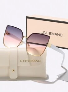 LINFEMAND Oversized Frameless Ombre Lens Cat Eye Fashion Glasses For Women, Fashionable Appearance, Driving, Holiday Gift Beach Accessories For Women Glasses Shades - Multicolor - View 1