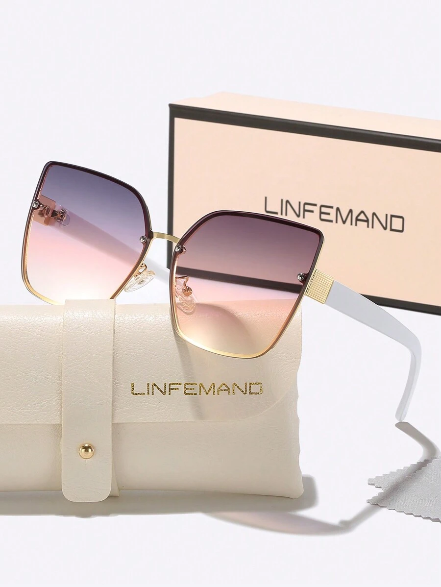 LINFEMAND Oversized Frameless Ombre Lens Cat Eye Fashion Glasses For Women, Fashionable Appearance, Driving, Holiday Gift Beach Accessories For Women Glasses Shades - Multicolor - View 1