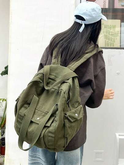 Washed Fashionable Women's Casual Canvas Backpack, Multifunctional Women's Backpack, Student Backpack, Shoulder Bag, Multiple Pockets, Shopping Backpack, Women's Bag, School Backpack