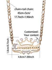 1pc Customized Personalized English Letter, Crown, Double Heart Shaped, Double Layer, Dual Tone Pendant Necklace, Simple, Fashionable, Elegant Round  Chain, Skin-Friendly, Suitable For Women, Multiple Occasions And Daily Wear, High-End Jewelry
