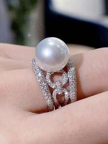 1 PC Fashion Cubic Zirconia & Faux Pearl Ring For Women For Wedding Engagement Party Jewelry Valentine's Day Gift,Mom,Mother,Mother's Day,Gift - 1# - View 12