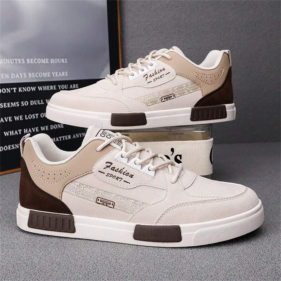 New Lightweight Leather Lace-Up Casual Sneakers Men's Versatile Breathable Flat Bottom Sportswear Shoes, All-Season
