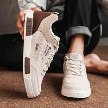 New Lightweight Leather Lace-Up Casual Sneakers Men's Versatile Breathable Flat Bottom Sportswear Shoes, All-Season