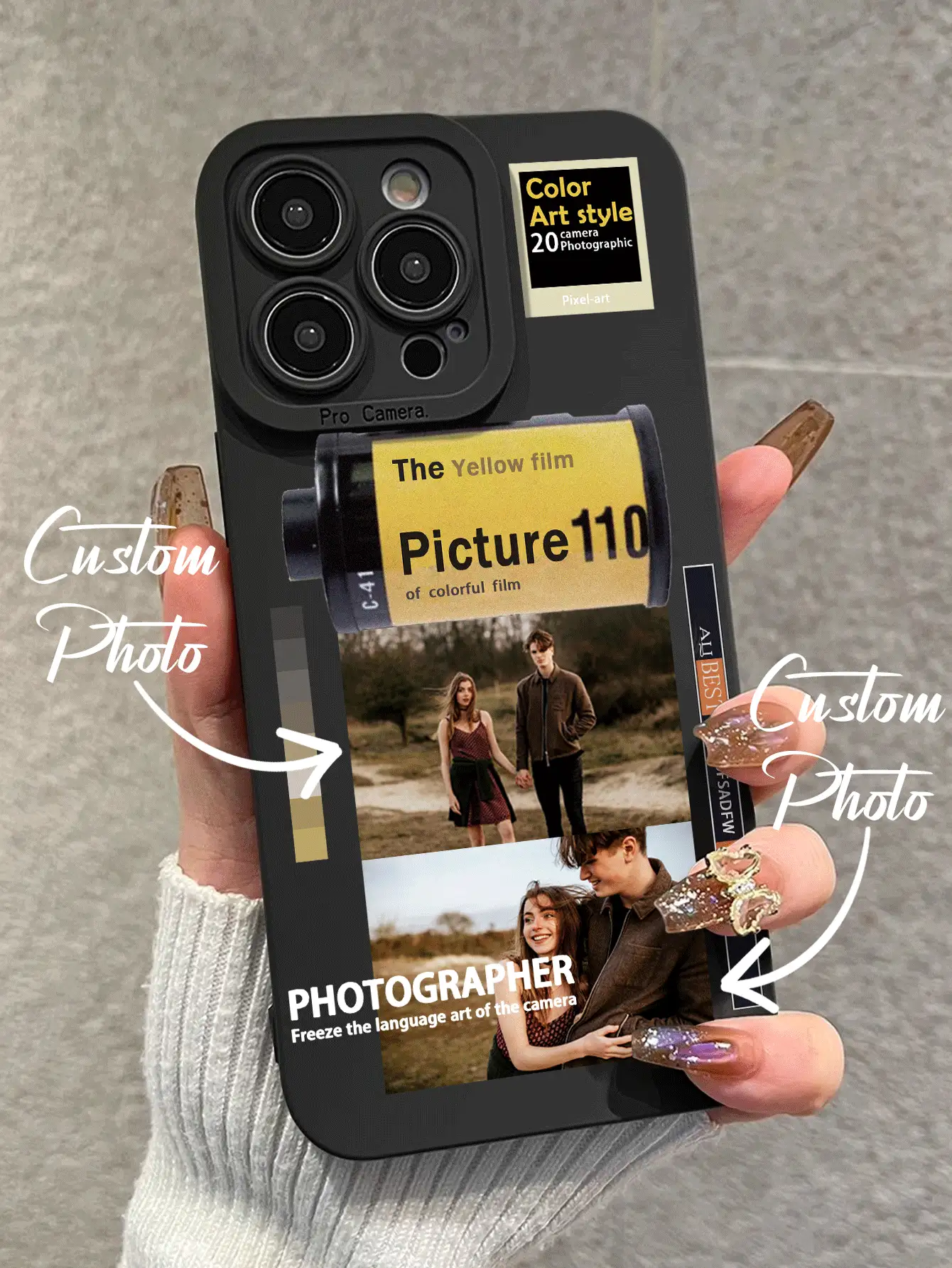 男士个性化定制手机壳，带有情侣照片的独特 DIY 礼物，可定制手机壳兼容 iPhone11/12/13/14/15、Galaxy A04/A05/A13/A14/A15/A25/A35/A53/A54/A55/S23/S24， - 黑色 - 查看 2
