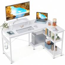 40 Inch Small L Shaped Computer Desk With Reversible Storage Shelves, L-Shaped Corner Desk With Monitor Stand For Small Space, Modern Simple Writing Table For Home Office Workstation, White - White - View 1