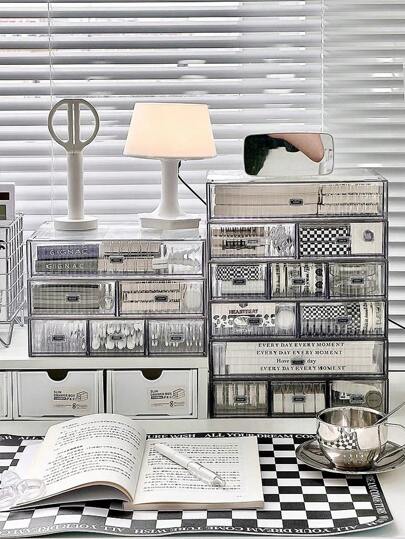 1 件透明简约抽屉式桌面收纳盒，用于存放文具和办公用品