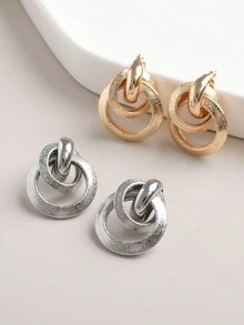 1對金屬線圈耳釘，極簡幾何設計，適合女性日常穿戴、派對、旅行 - 耳環 - 查看 1