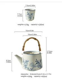 Juego de té de 5 piezas - Tetera estilo japonés pintada a mano, hervidor de agua frío, tetera con colores vivos para infusión, tazas de té de cerámica vintage rústica, set de té para regresar a la escuela