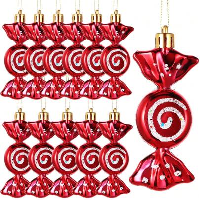 6 Pieces Mini-Christmas Candy Ornaments Hanging Glitter Candy Cane Ornaments Christmas Tree Candy Peppermint Ornaments With Golden Ropes For Xmas Party Home Decorations