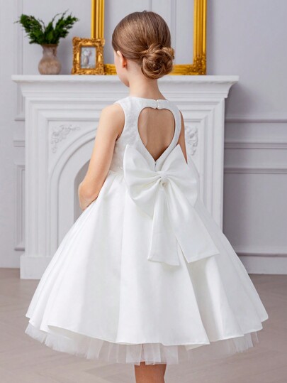 Young Girl Sequin Bow Accent Party Princess Dress, Suitable For Girls Ball Gown Birthday Party, Prom, Flower Girl Wedding, Holiday Celebration, School Stage Performance