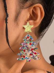 1 Pair Of European And American Christmas Jewelry Sweet Cartoon Design Bell Star Sequin Christmas Tree Acrylic Earrings Female Earrings